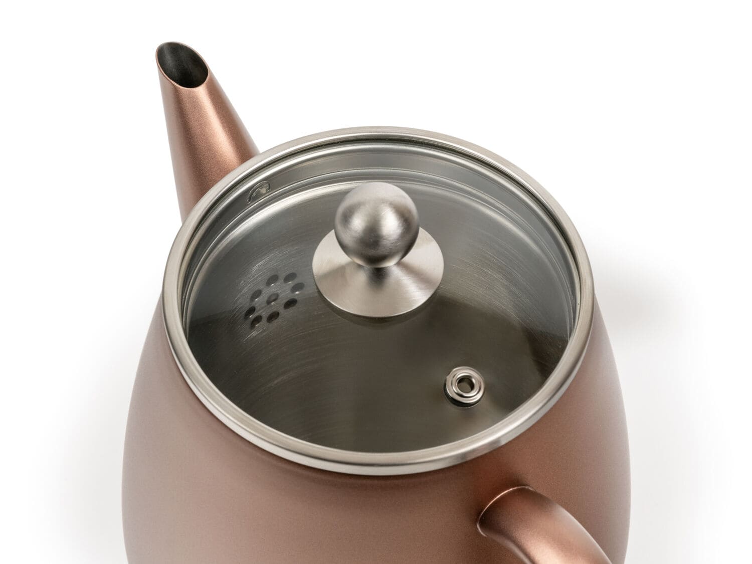 Modern roestvrijstalen waterkoker met een matte, warme rose kleur en strak design, ideaal voor snel en veilig water koken in iedere keuken.