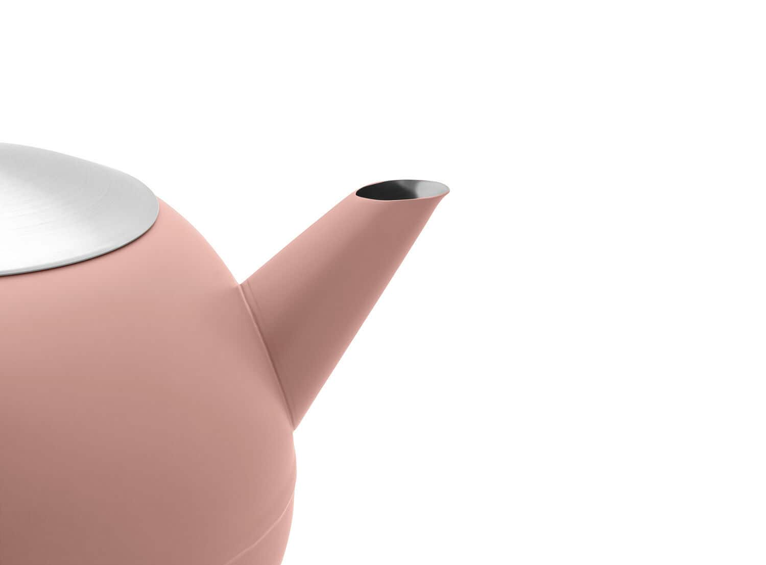 Roze elektrische waterkoker met zwart dekseldop en modern ontwerp voor De Heeren van 17.