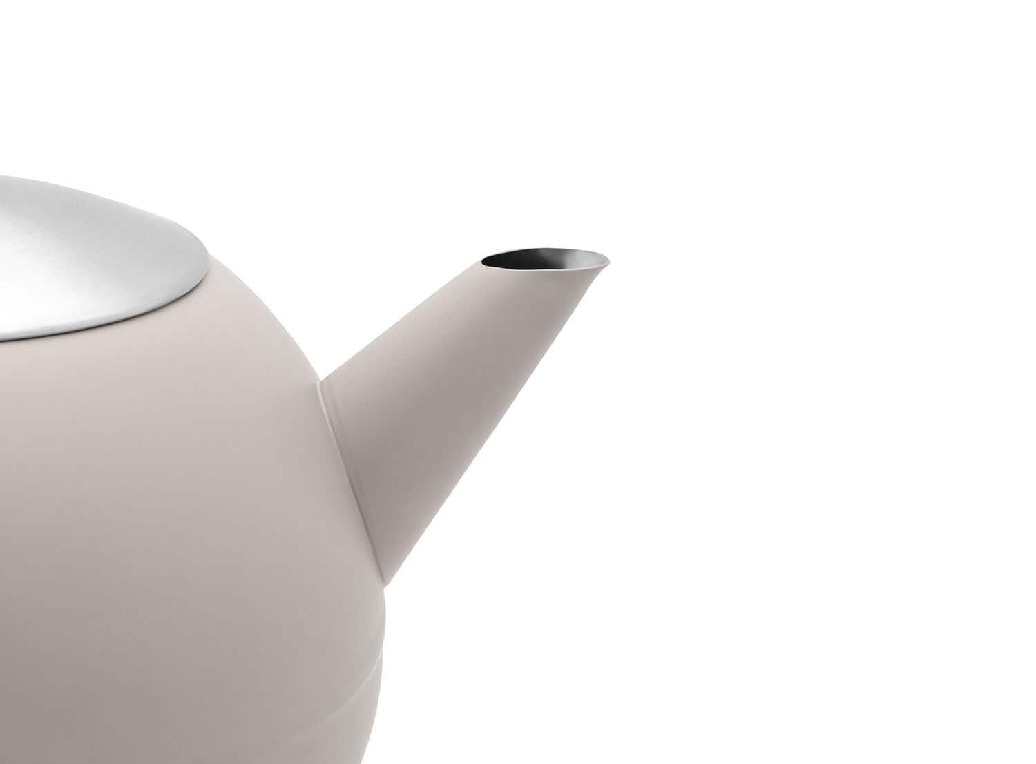 Robuuste, minimalistische theepot in wit met zwarte afwerking aan de tuit, perfect voor stijlvolle thee-thee-ervaringen.