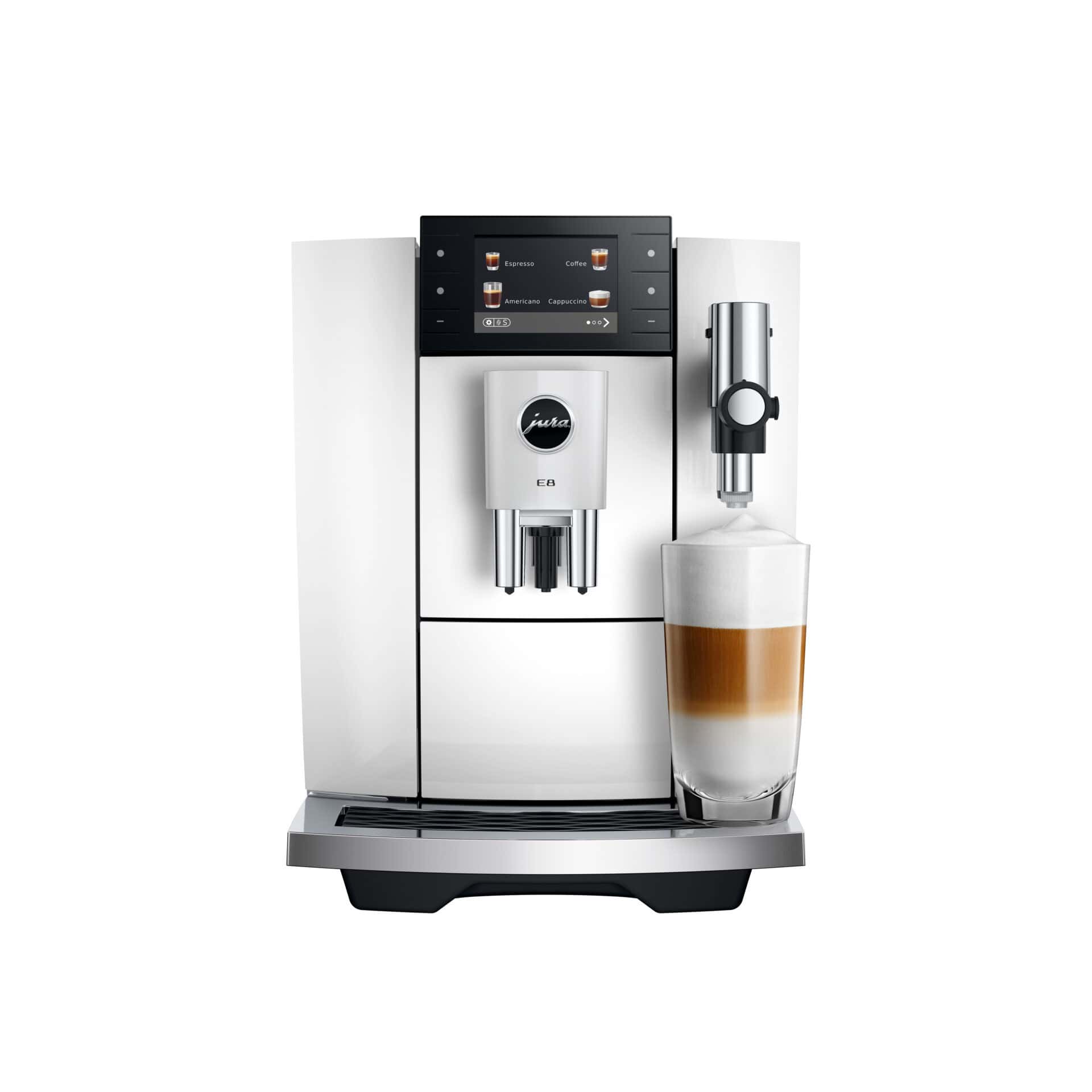 Innovatieve Jura E8 koffiezetapparaat voor perfect gebrouwen koffie, ideaal voor horeca en thuisgebruik, met geavanceerde functies en gebruiksvriendelijk ontwerp.