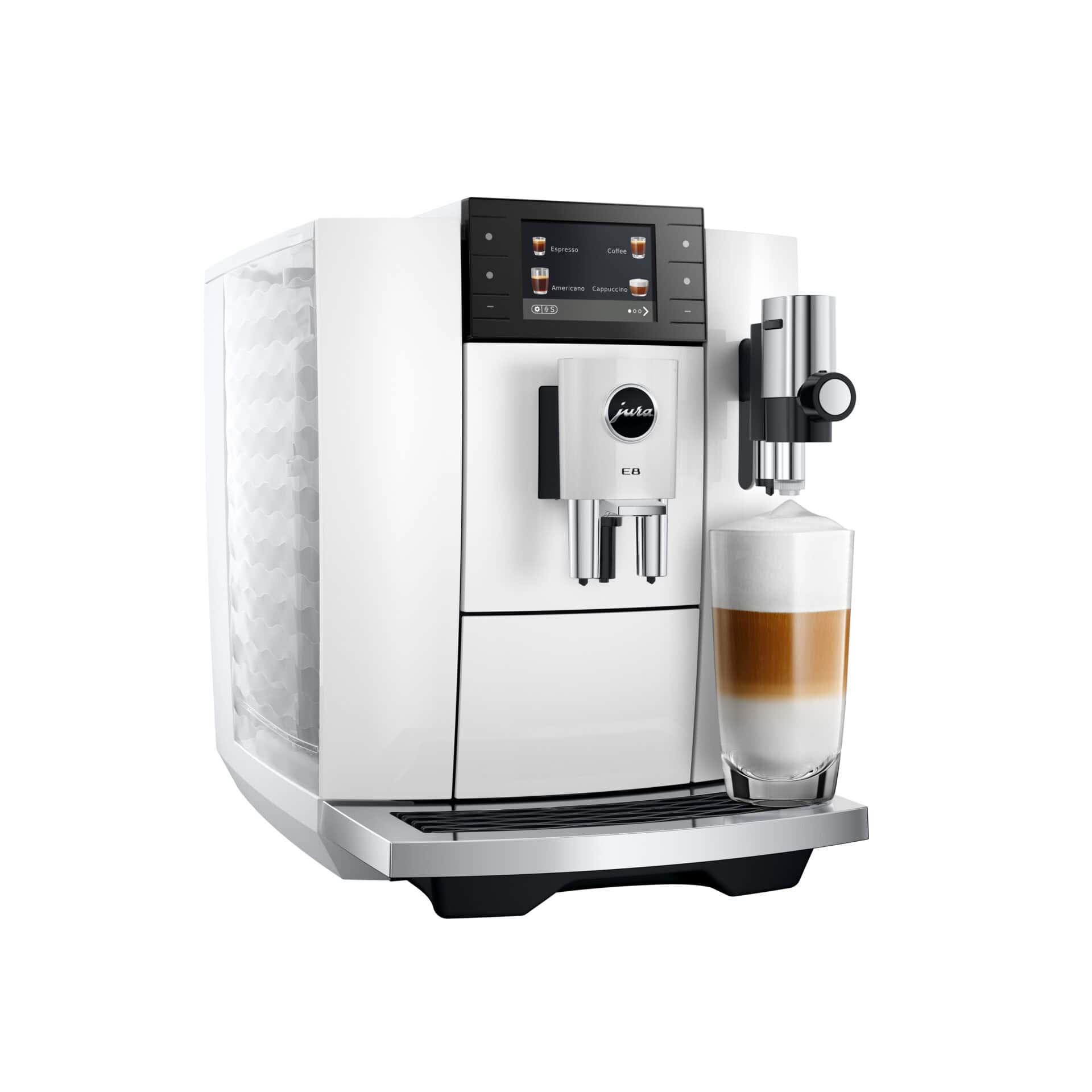 Stijlvolle Jura koffiemachine voor het zetten van koffie en espresso, ideaal voor cafés en huishoudens, met touchscreen bediening en modern ontwerp.
