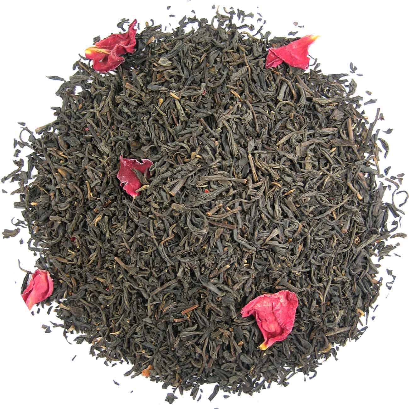 Rozenthee Chinese zwarte thee met rozenblaadjes en lychee-aroma, bloemig en romantisch, De Heeren van 17