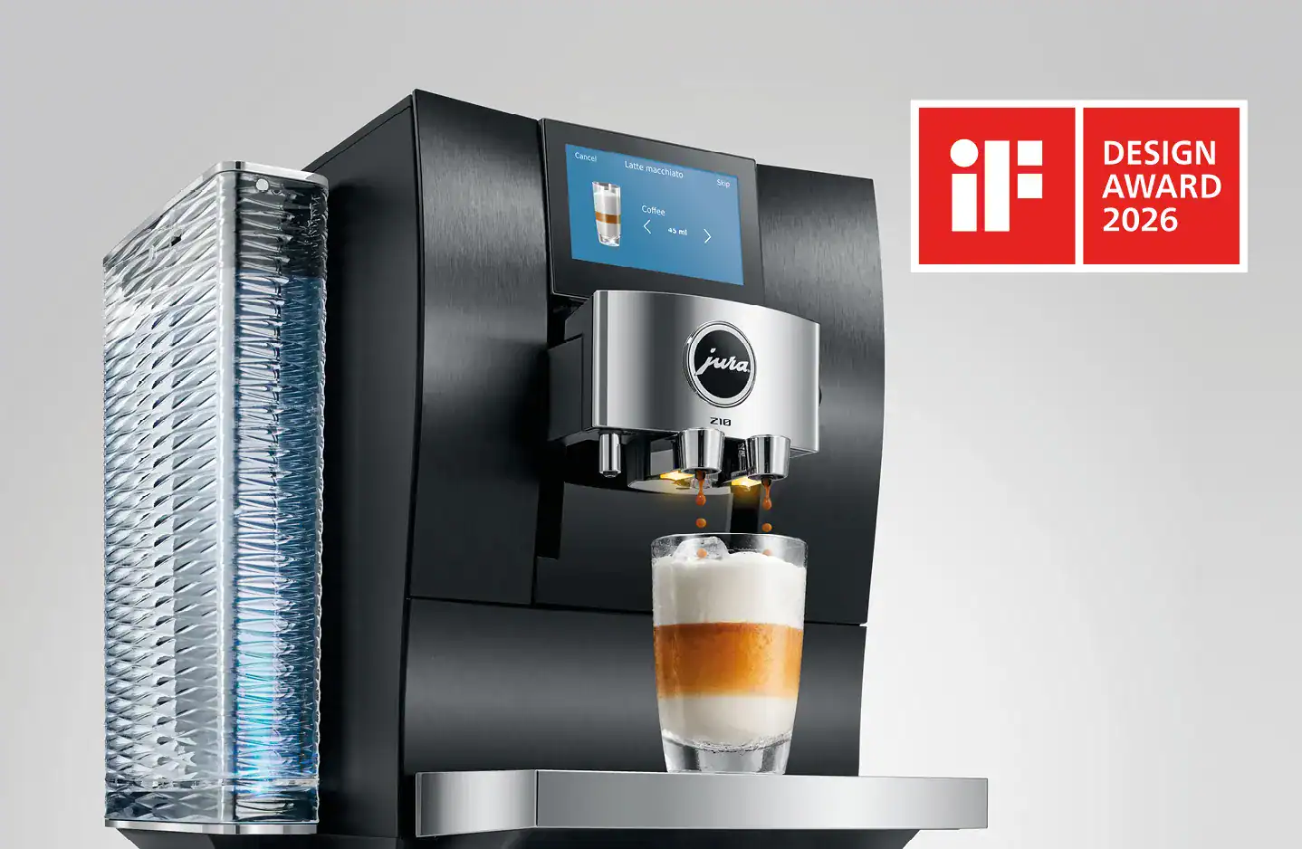 JURA koffiezetapparaat met geavanceerde technologie en strak design, bekroond met de iF Design Award 2026, perfect voor horeca en zakelijke omgevingen.