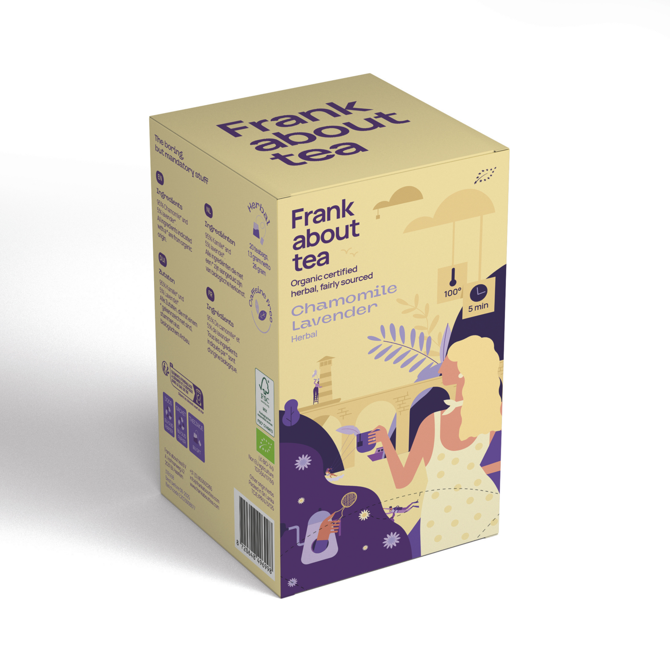 Chamomile Lavender theezakjes van Frank About Tea, kamille met lavendel, De Heeren van 17