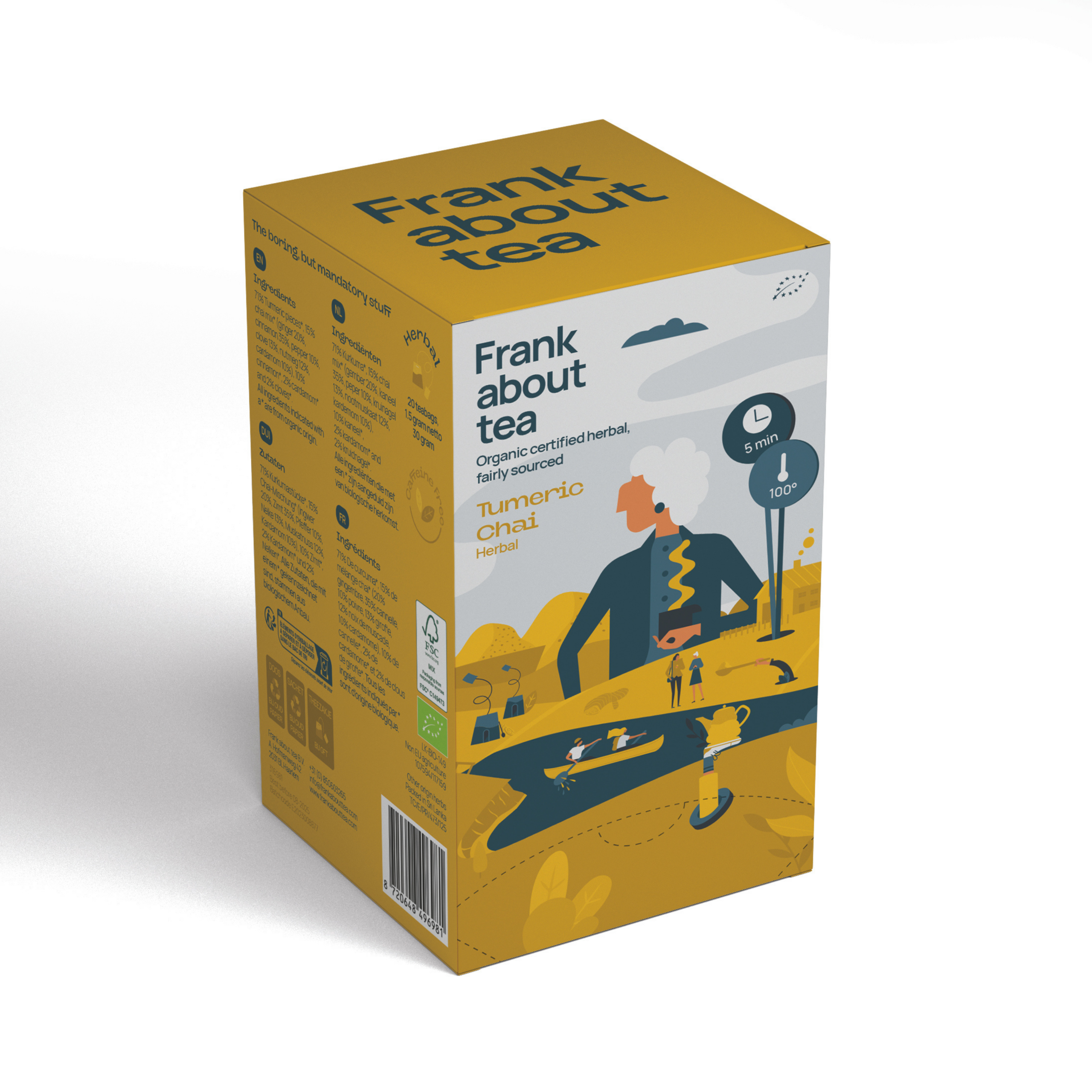 Turmeric Chai theezakjes van Frank About Tea, kruidige chai met kurkuma, De Heeren van 17