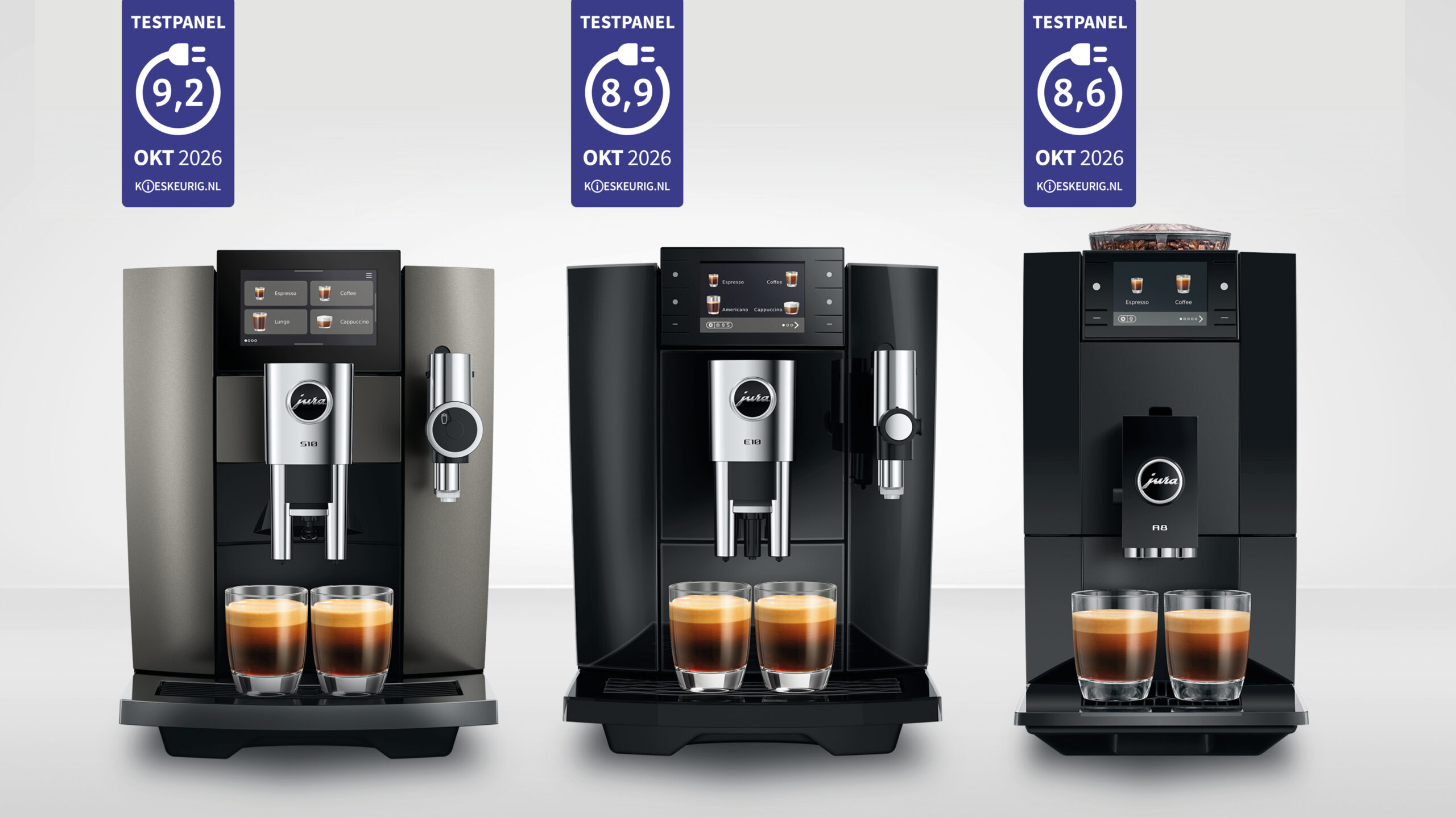 JURA S10, E10 en A8 scoren top bij Kieskeurig testpanel